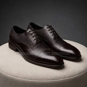 Black Textured Cap Toe Oxford Shoes