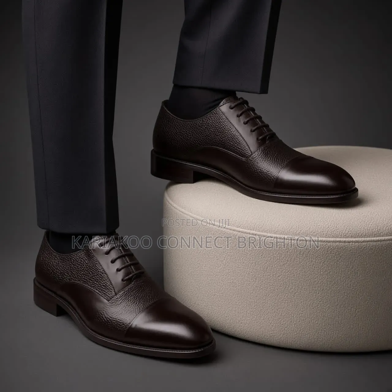 Black Textured Cap Toe Oxford Shoes