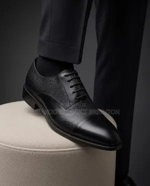 Black Textured Cap Toe Oxford Shoes