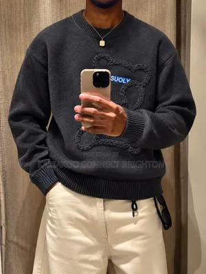 Grey Forest Deer Patterned Crewneck Sweater