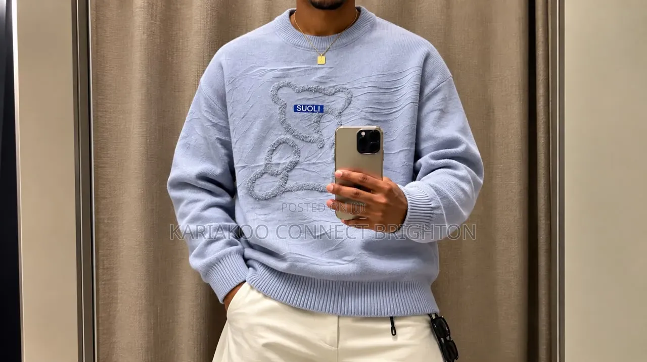 Grey Forest Deer Patterned Crewneck Sweater