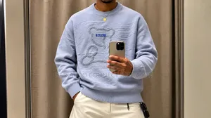 Grey Forest Deer Patterned Crewneck Sweater