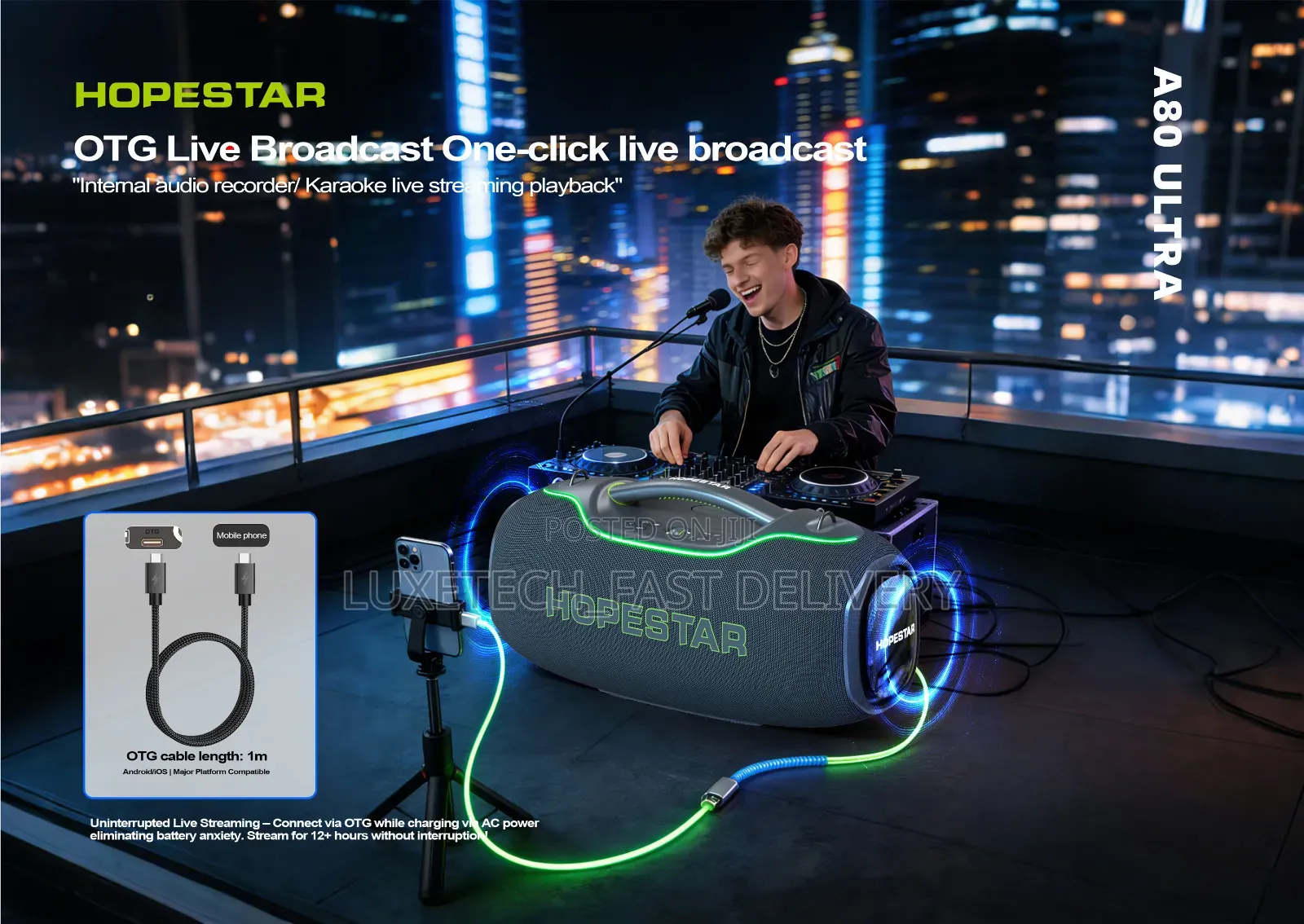 Hopestar A80 Ultra 650W Bluetooth Party Speaker –RGB Lights With 1 Mic