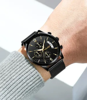 Black Mesh Strap Chronograph Watch