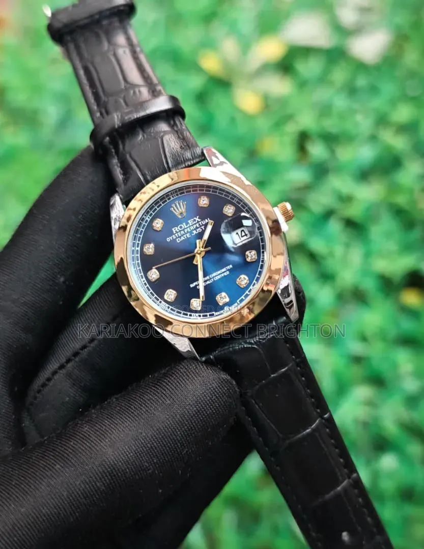 Black Dial Roman Numeral Watch With Leather Strap