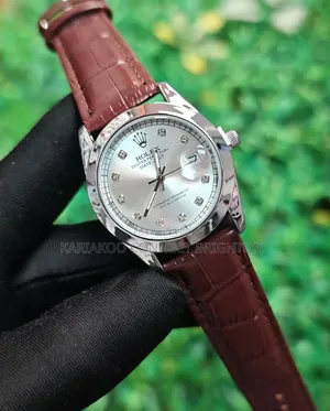 Black Dial Roman Numeral Watch With Leather Strap