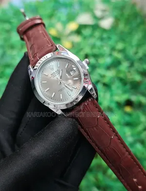 Black Dial Roman Numeral Watch With Leather Strap