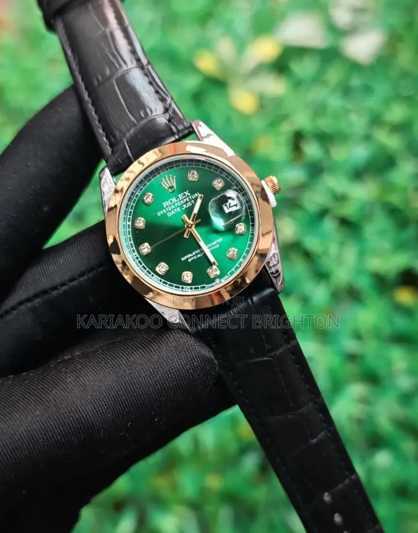 Black Dial Roman Numeral Watch With Leather Strap