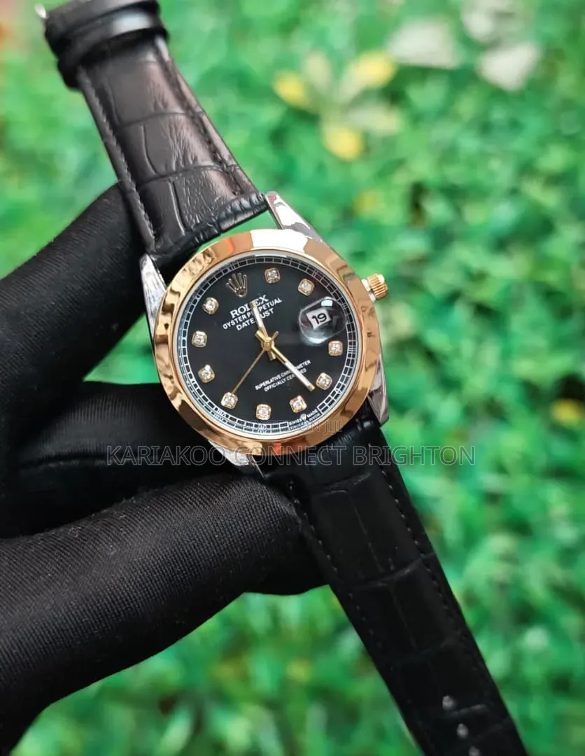 Black Dial Roman Numeral Watch With Leather Strap
