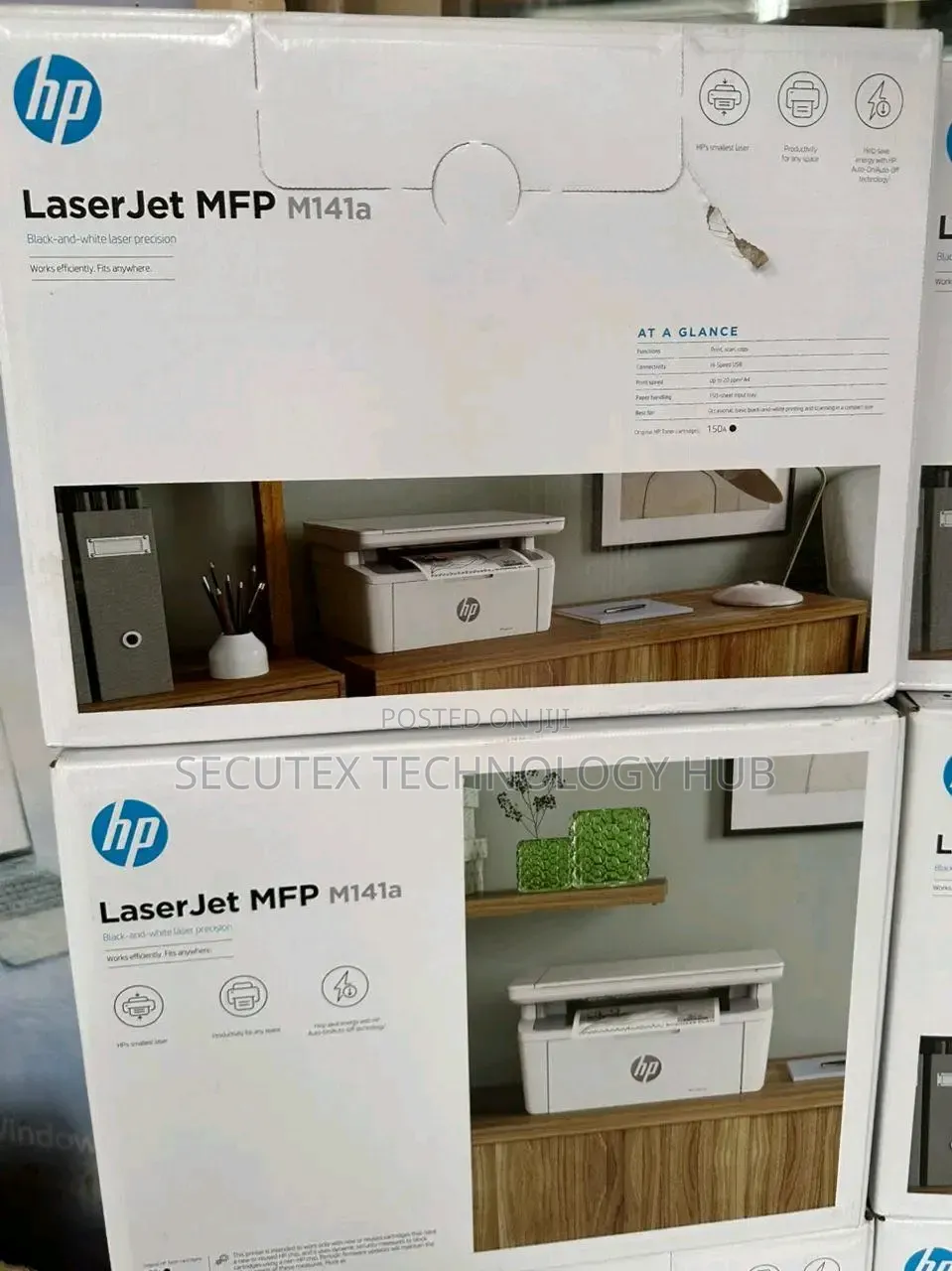 HP LaserJet MFP 141a Supports Copying, Scanning, and Printing.