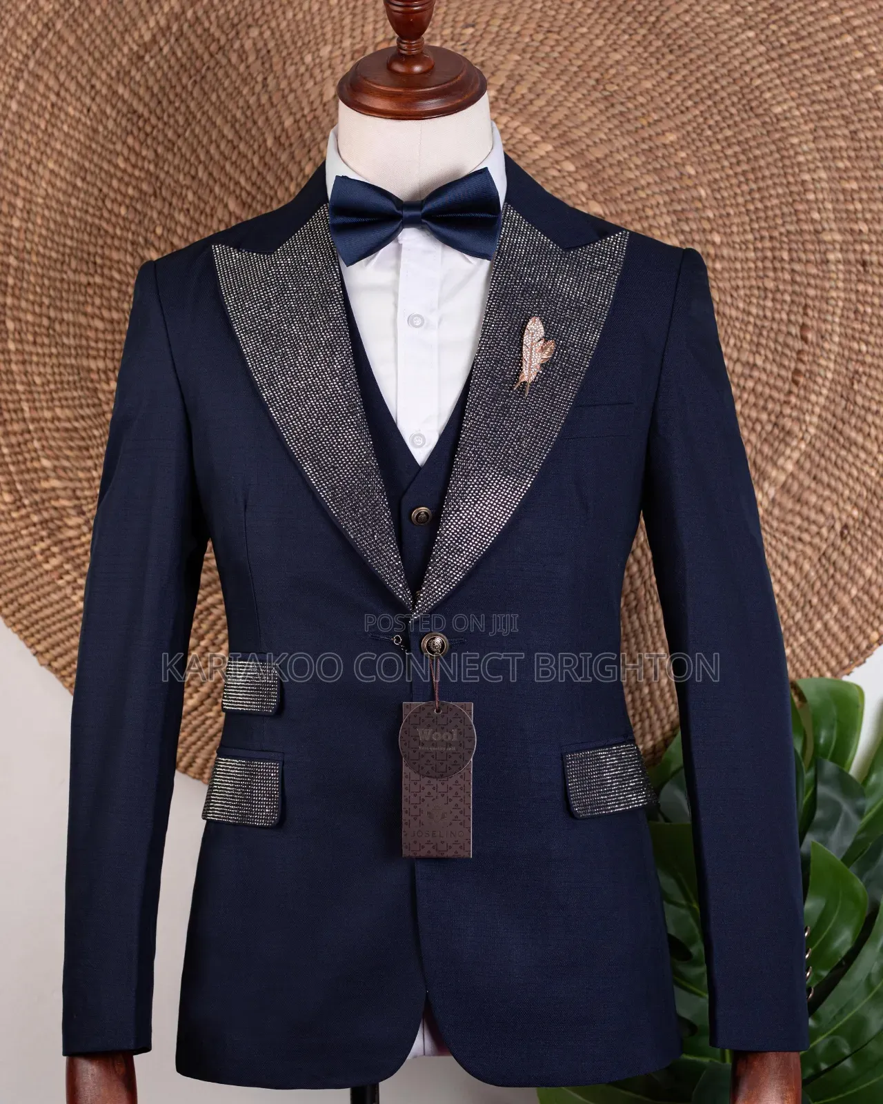 Navy Blue Glitter Lapel Suit