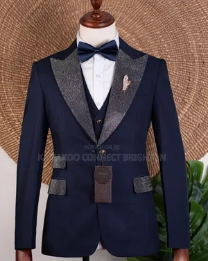 Navy Blue Glitter Lapel Suit