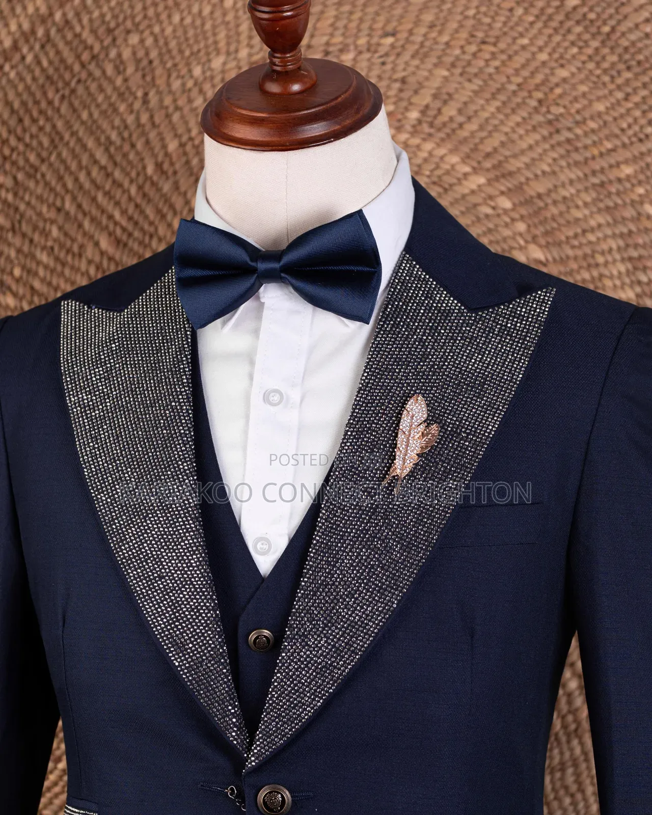 Navy Blue Glitter Lapel Suit