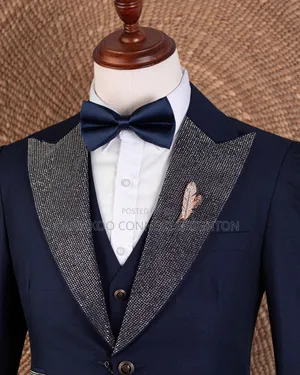 Navy Blue Glitter Lapel Suit
