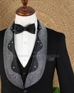 Black and Silver Embellished Lapel Suit