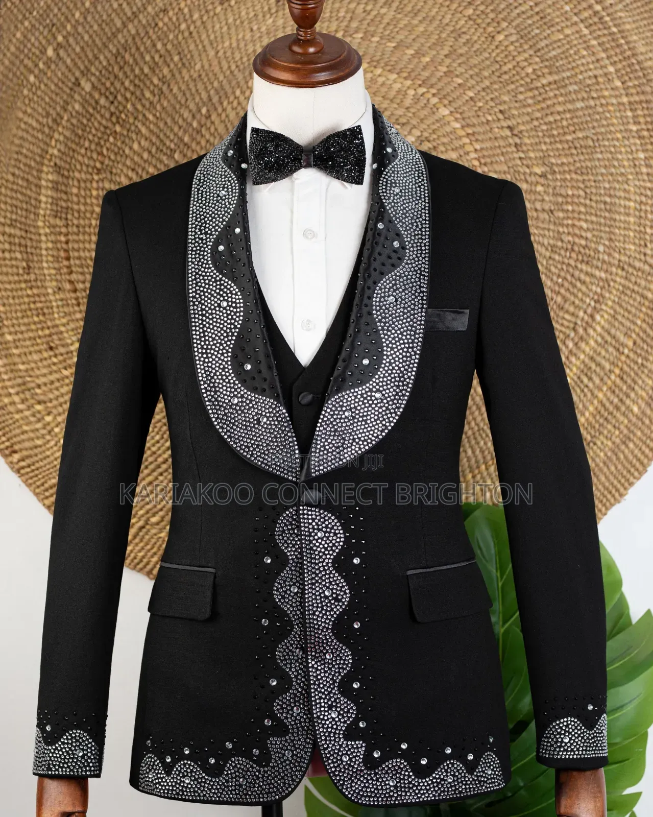 Black and Silver Embellished Lapel Suit