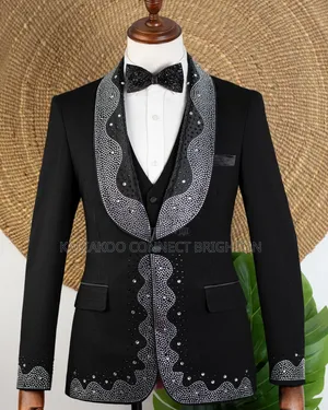 Black and Silver Embellished Lapel Suit