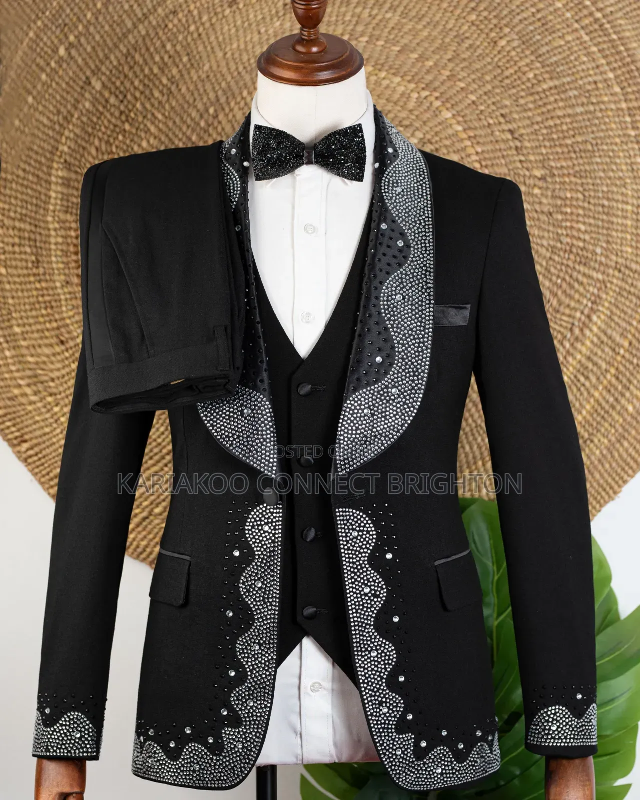 Black and Silver Embellished Lapel Suit