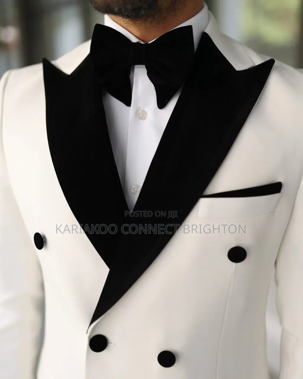 White and Black Contrast Lapel Double-Breasted Suit