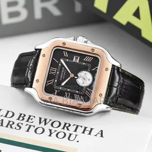 Cartiel Style Wristwatch Black Leather Strap Rosegold Case Black Face