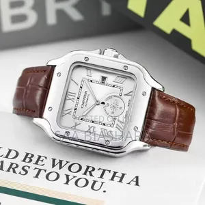 Cartiel Style Wristwatch Brown Leather Strap and Silver Case