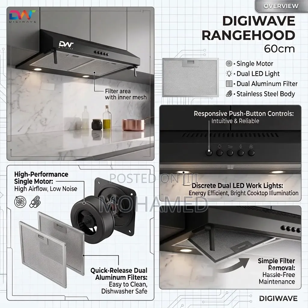 Digiwave Rangehood Cooker – 60cm Black