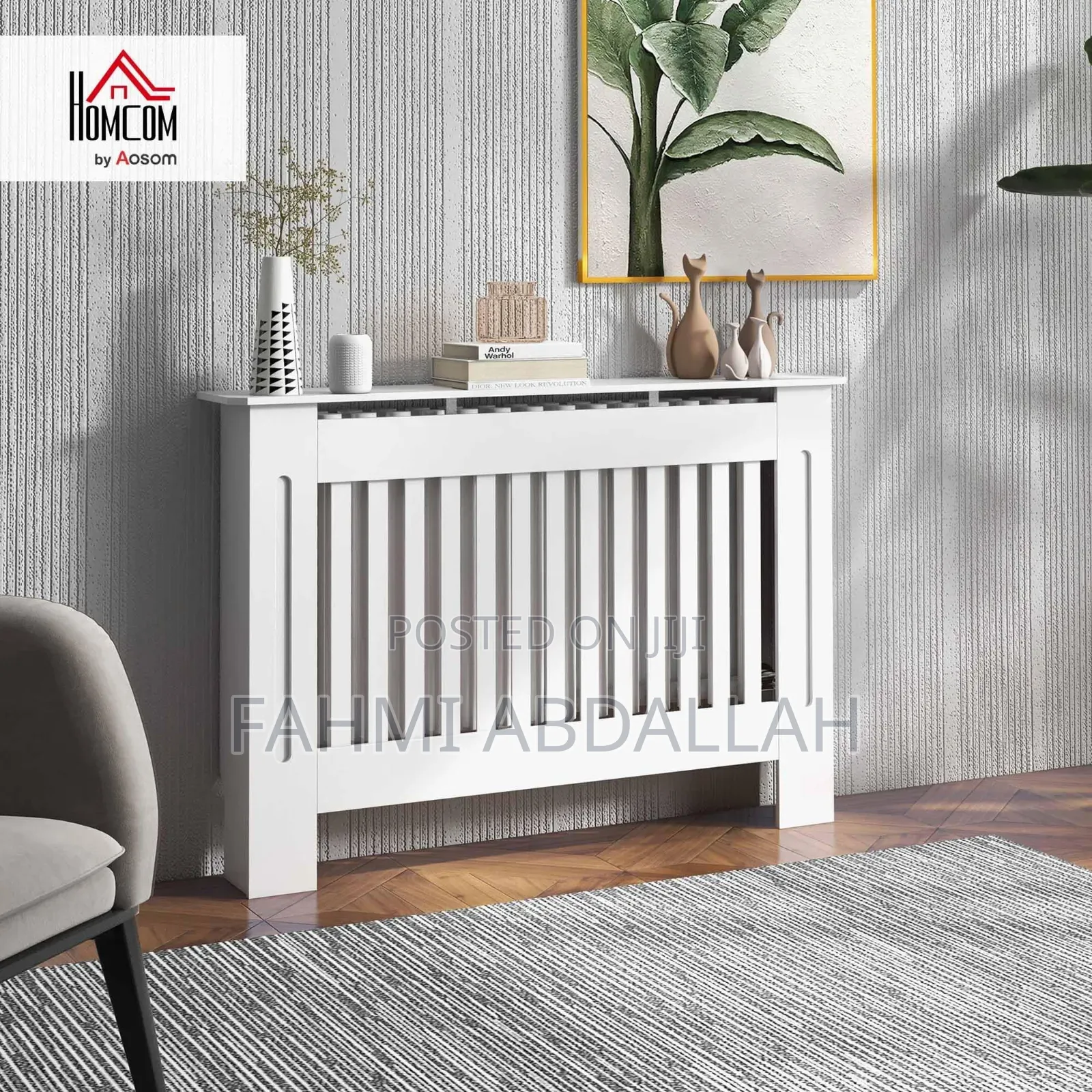 White Vertical-Slatted Radiator Cover / Storage Shelf Cabinet