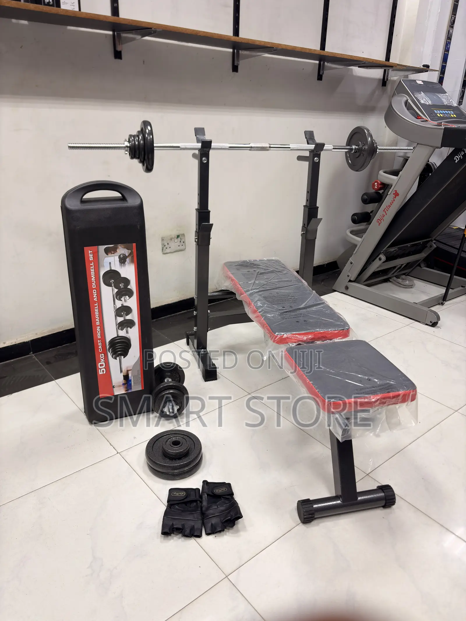 Adjustable Bench With 50KG Weight Set + Free Leather Gloves