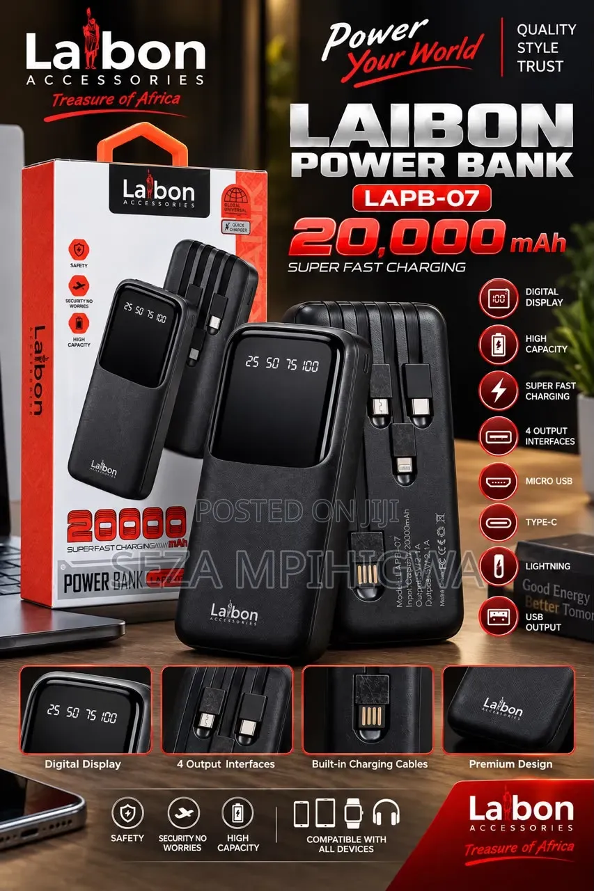 Laibon Power Bank 20,000mah (Model: Lapb-07) – Super Fast Charging!