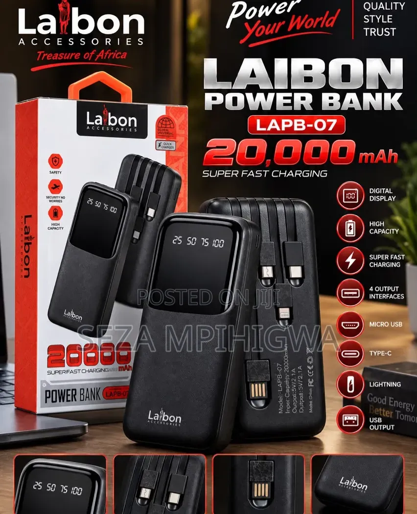Laibon Power Bank 20,000mah (Model: Lapb-07) – Super Fast Charging!