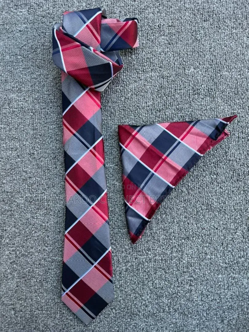 Plaid Tie and Pocket Square Set