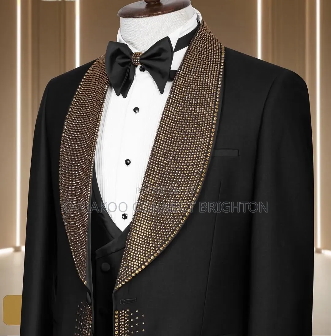 Black and Gold Crystal Studded Three-Piece Suit