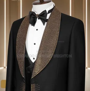 Black and Gold Crystal Studded Three-Piece Suit