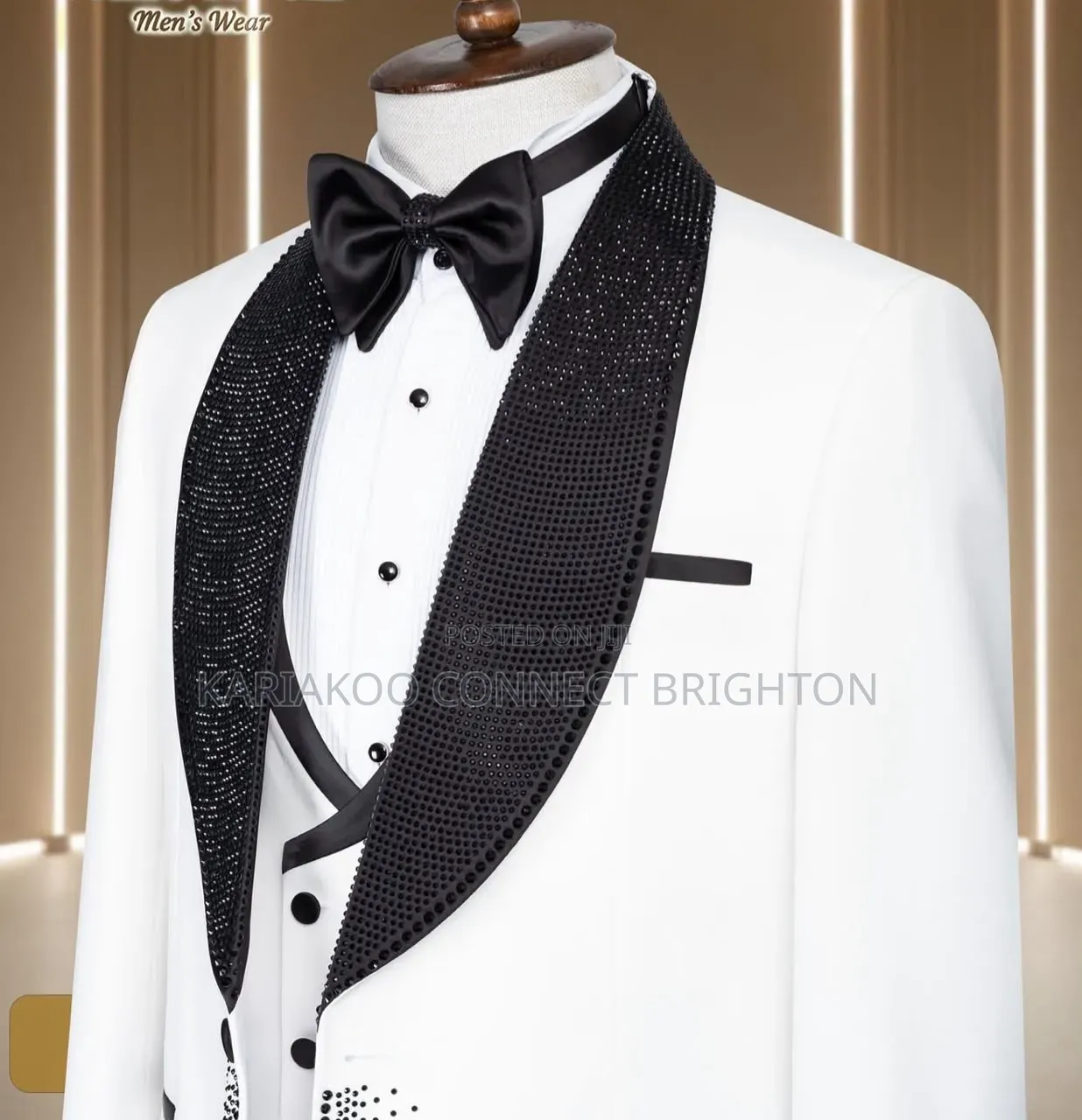 White and Black Crystal Studded Three-Piece Suit