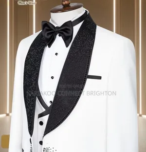 White and Black Crystal Studded Three-Piece Suit
