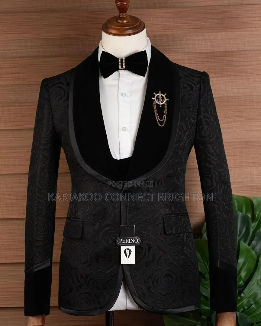 Black Jacquard Velvet Lapel Suit
