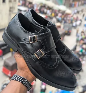Black Double-Monk Strap Brogue Shoes