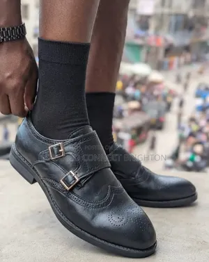Black Double-Monk Strap Brogue Shoes