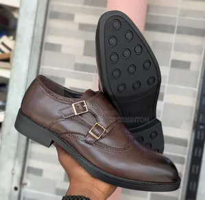 Black Double-Monk Strap Brogue Shoes