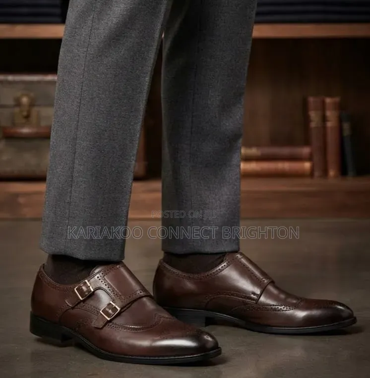 Black Double-Monk Strap Brogue Shoes