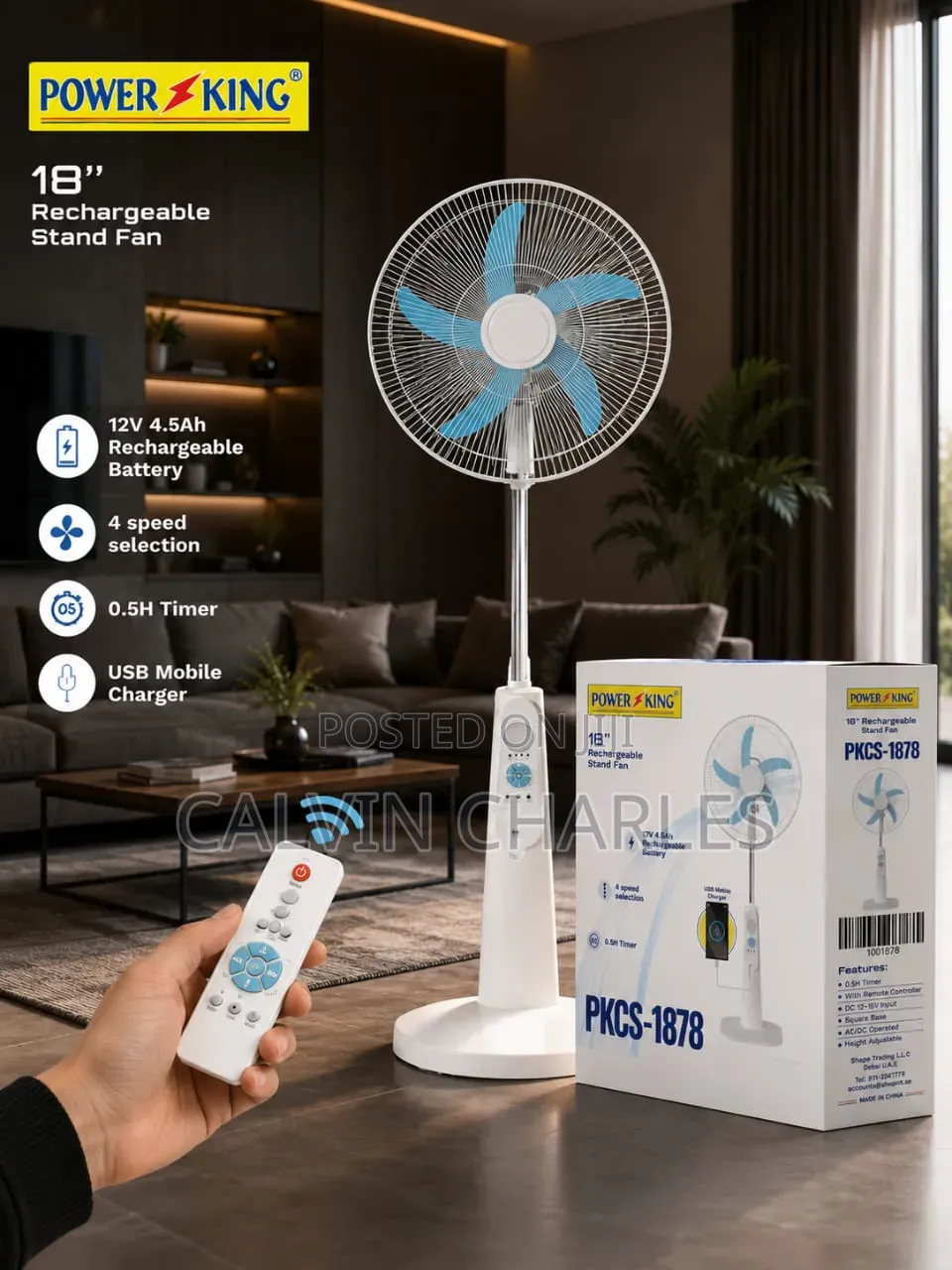 Power King Rechargable Fan 16" ( Pk 1635)