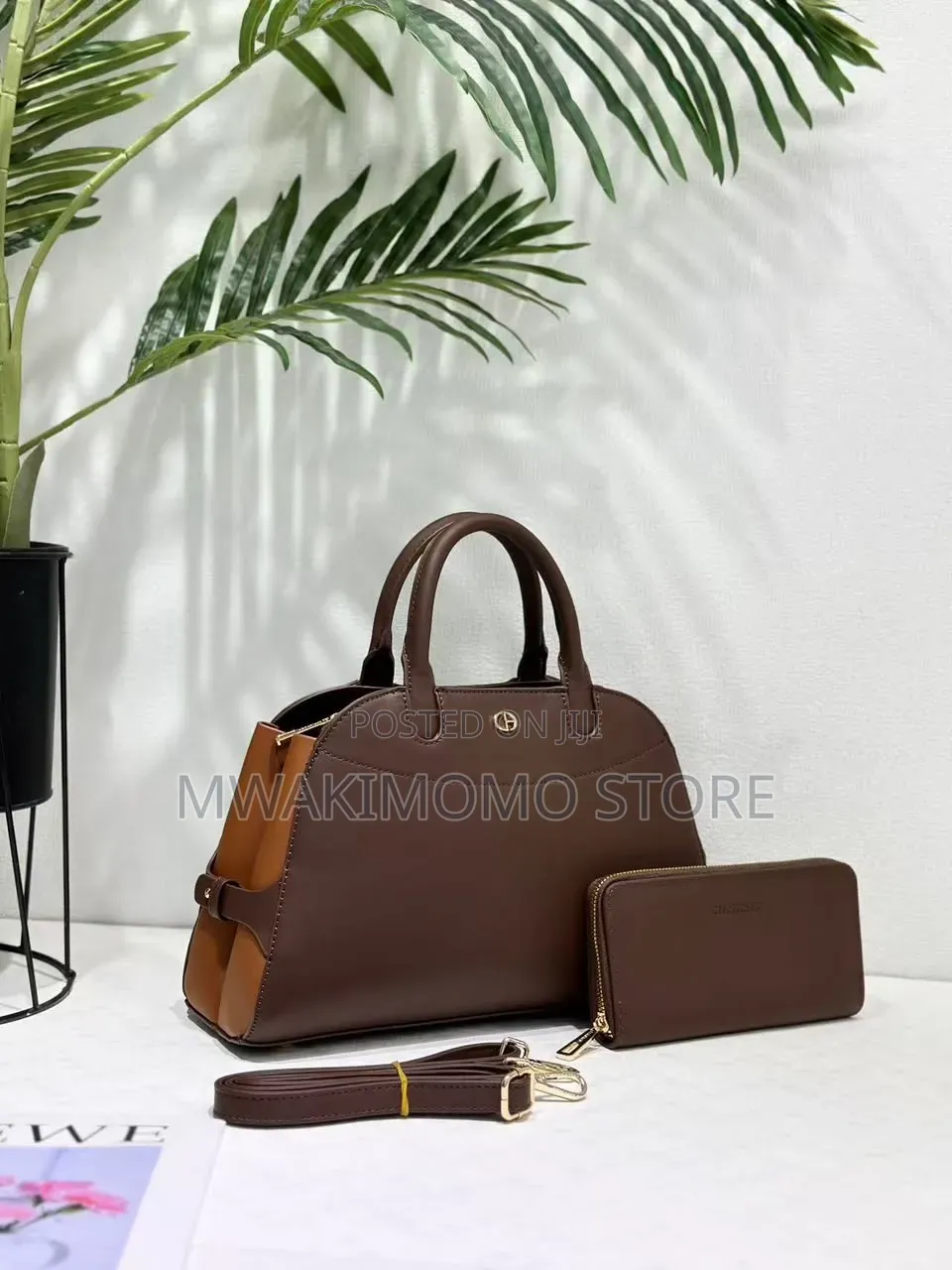 Chrisrosy 2-in-1 Dual-Tone Medium Leather Handbag Set