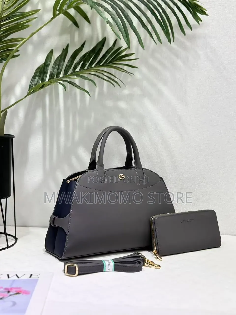 Chrisrosy 2-in-1 Dual-Tone Medium Leather Handbag Set