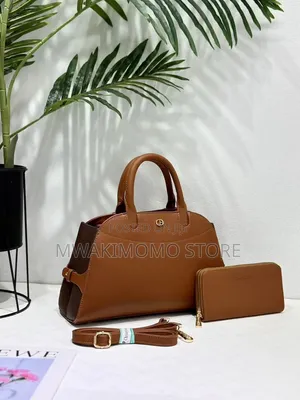 Chrisrosy 2-in-1 Dual-Tone Medium Leather Handbag Set
