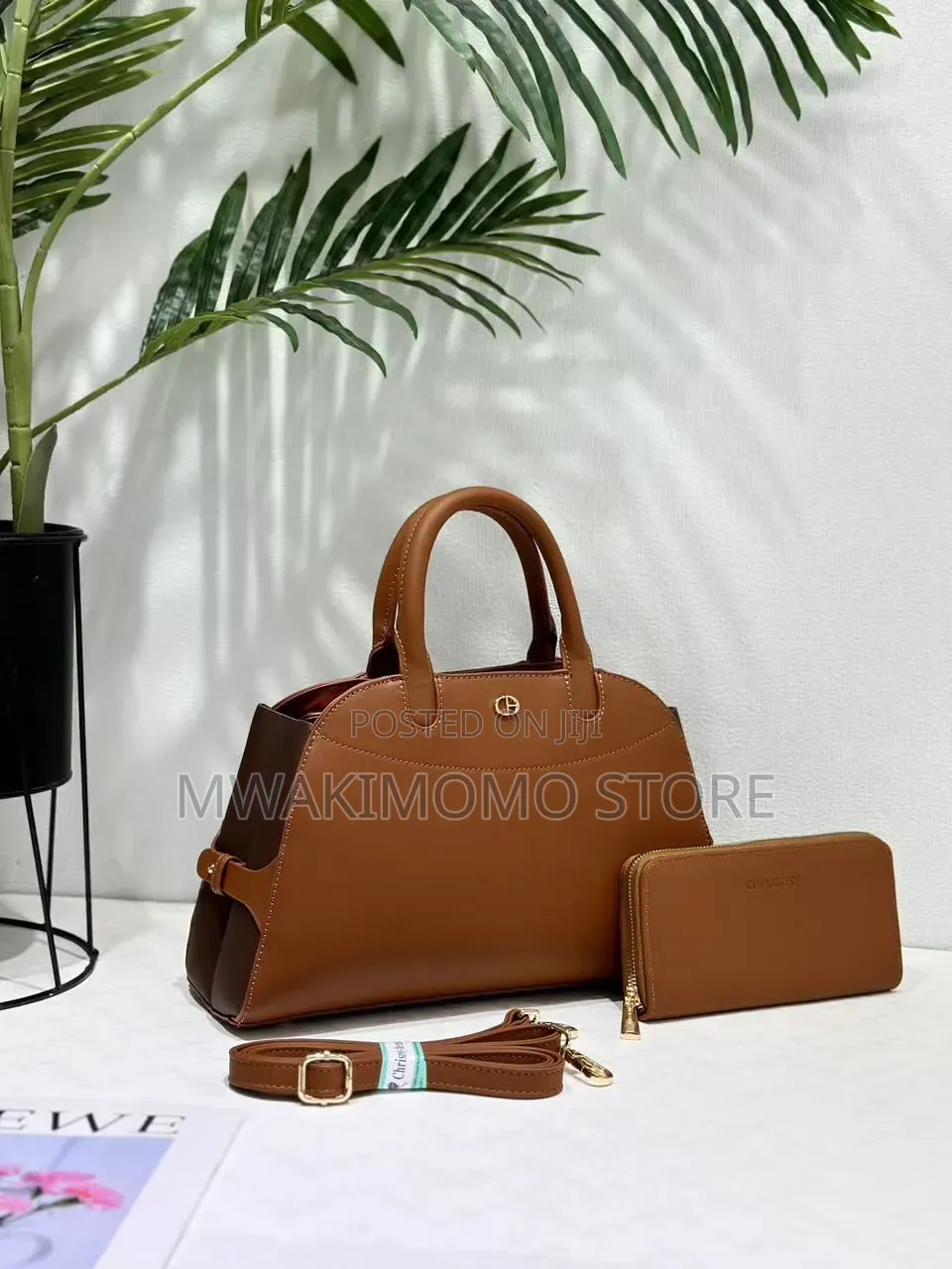 Chrisrosy 2-in-1 Dual-Tone Medium Leather Handbag Set
