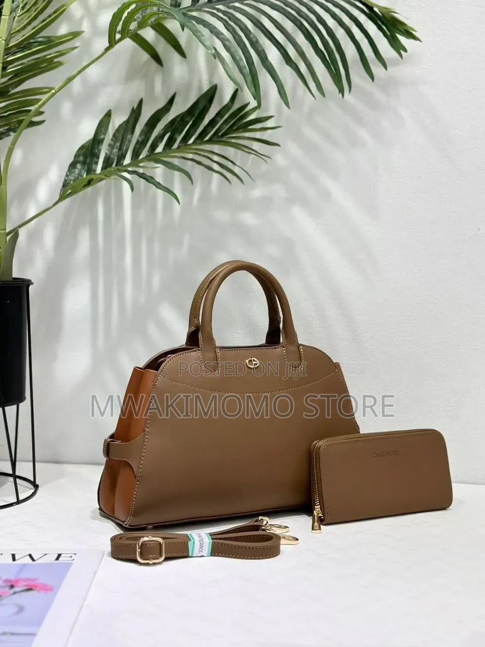 Chrisrosy 2-in-1 Dual-Tone Medium Leather Handbag Set