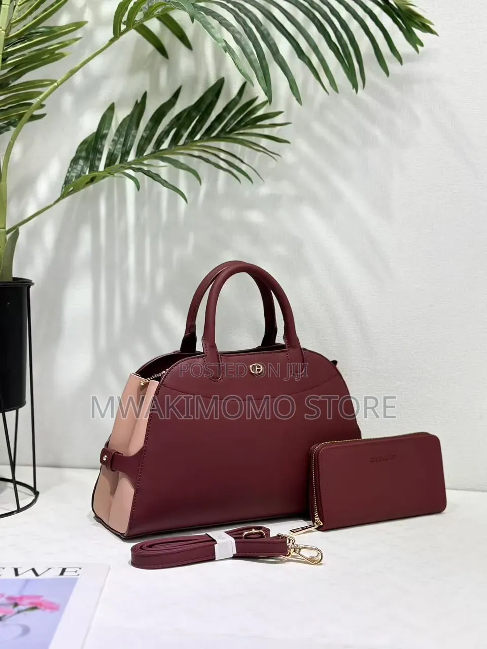 Chrisrosy 2-in-1 Dual-Tone Medium Leather Handbag Set