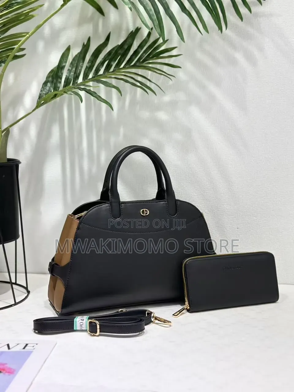 Chrisrosy 2-in-1 Dual-Tone Medium Leather Handbag Set