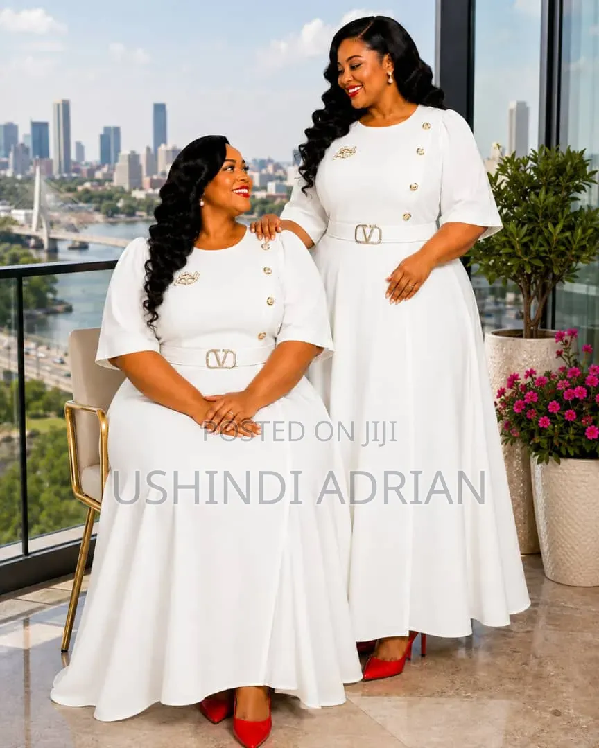 ELEGANT LONG DRESSPrice: 80,000/=Size: 46–58Colour: Only White