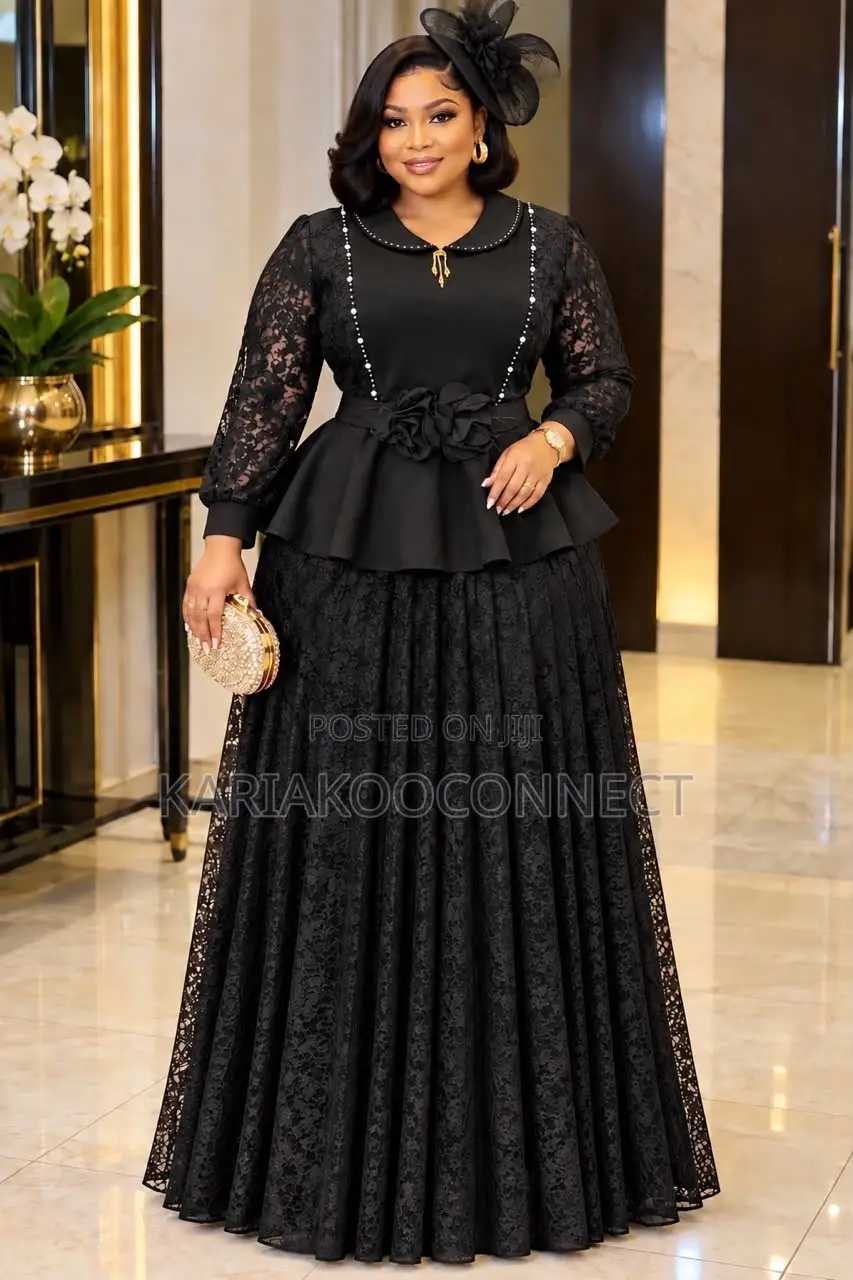 Elegant Lace Peplum Top Maxi Skirt Set